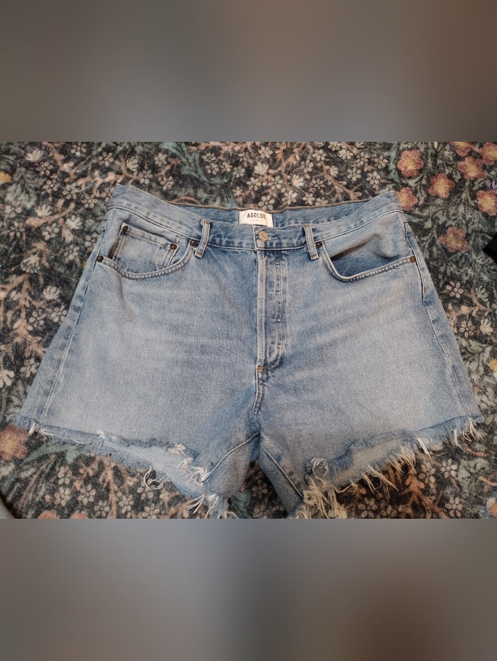 Agolde Reese Light Wash Frayed Hem Denim Shorts